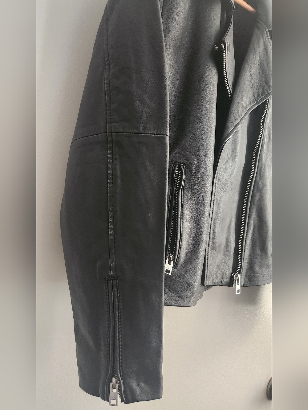 Lucky Brand Genuine Black Leather Asymmetrical Moto Jacket - Picture 3 of 12